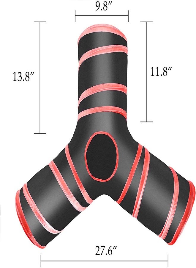 ويستيرن إرا لعبة نفق القطط من العصر الغربي، قابلة للطي بثلاث طرق للاستخدام الداخلي والخارجي، خفيفة الوزن، محمولة، نفق على شكل حرف T للاختباء، لعبة كرة معلقة للقطط والأرانب وخنازير غينيا (أحمر) - Image 2